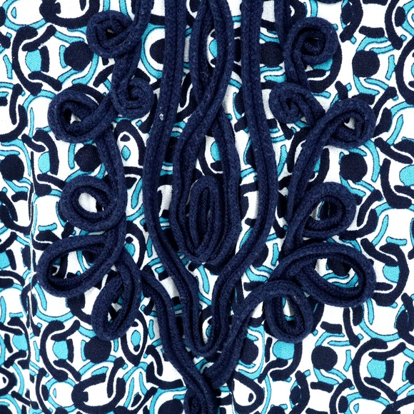 Pappagallo Top Womens Small Blue White Trimmed Neck Tunic Blouse Stretch Knit - Picture 10 of 13